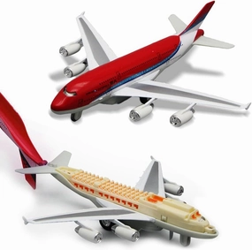 Airplane Toys, Bump and Go Action, Pull Back Die Cast Model Plane with Lights & Sounds, 3D Anatomy View, Aircraft Vehicles Gift for Kids Toddler Boys Ages 3 (Red)