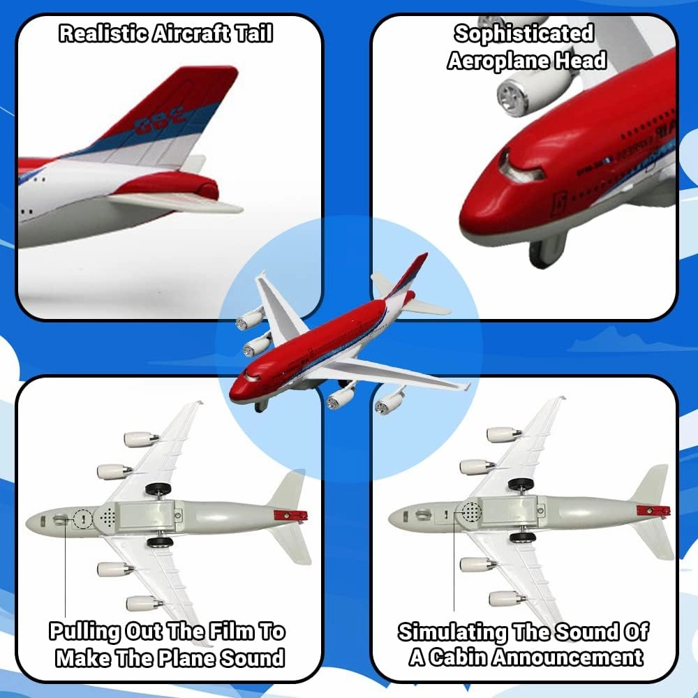 Airplane Toys, Bump and Go Action, Pull Back Die Cast Model Plane with Lights & Sounds, 3D Anatomy View, Aircraft Vehicles Gift for Kids Toddler Boys Ages 3 (Red)