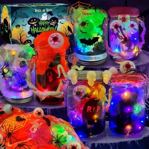 AIVEI Halloween Crafts for Kids Mason Jar with Accessories DIY Lantern Crafts Kits Halloween Activities Toys Bulk Art Supplies Gifts for Girls Boys Adults 6 Pack