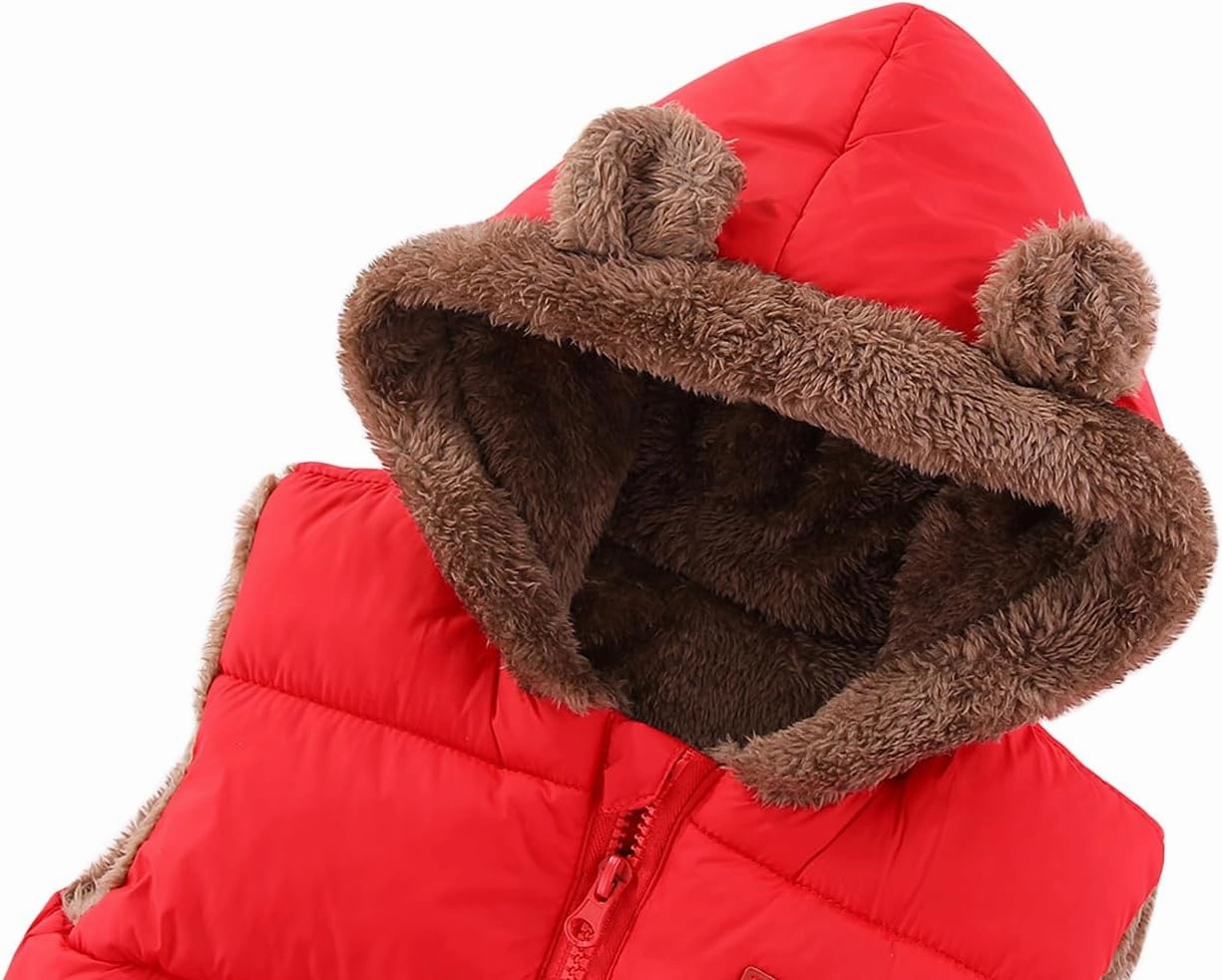 AIWUHE Toddler Boys Girls Hooded Puffer Vest Padded Warm Winter Jacket Sleeveless Bear ears Zipper Up Coat with pocket 1-7Y