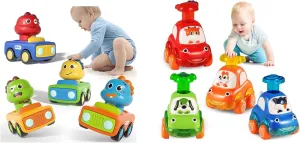 ALASOU 4 PCS Dinosaur and 4 PCS Animal Car Toys for Infant and Toddlers