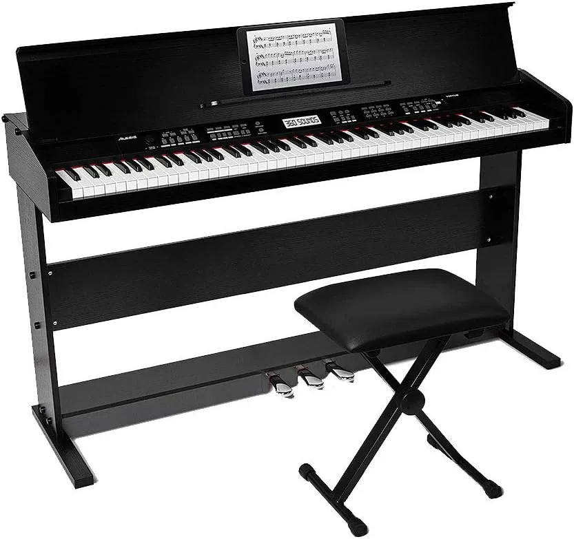 Alesis Virtue - 88-Key Beginner Digital Piano with Full-Size Velocity-Sensitive Keys, Lesson Mode, Power Supply, Built-In Speakers, 360 Premium Voices and 3 Months of Skoove Lessons Included