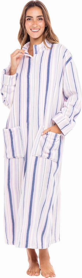 Alexander Del Rossa Long Zip Up Robes, Plush Zipper Robes for Plus Size, Housecoats Zipper Front