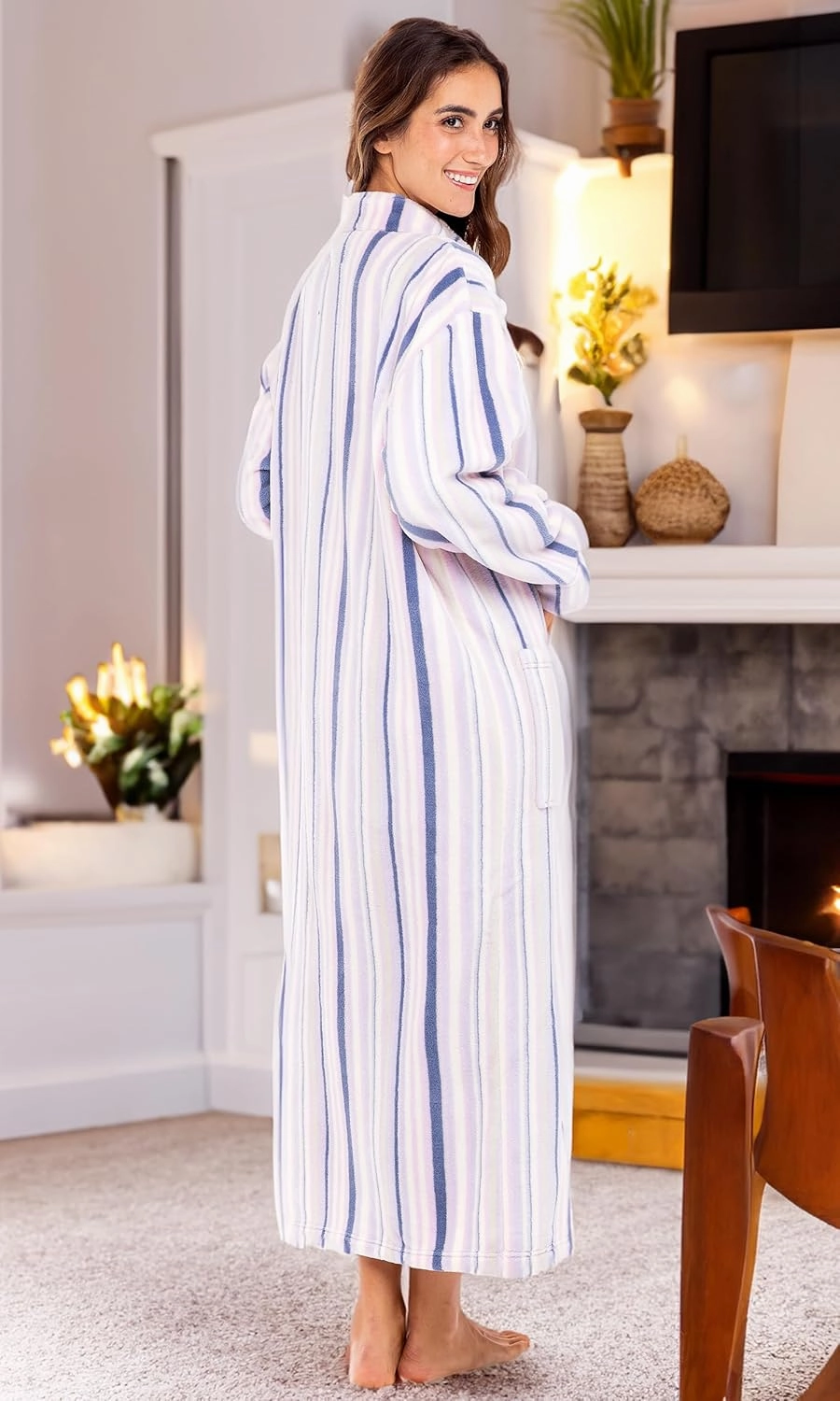 Alexander Del Rossa Long Zip Up Robes, Plush Zipper Robes for Plus Size, Housecoats Zipper Front