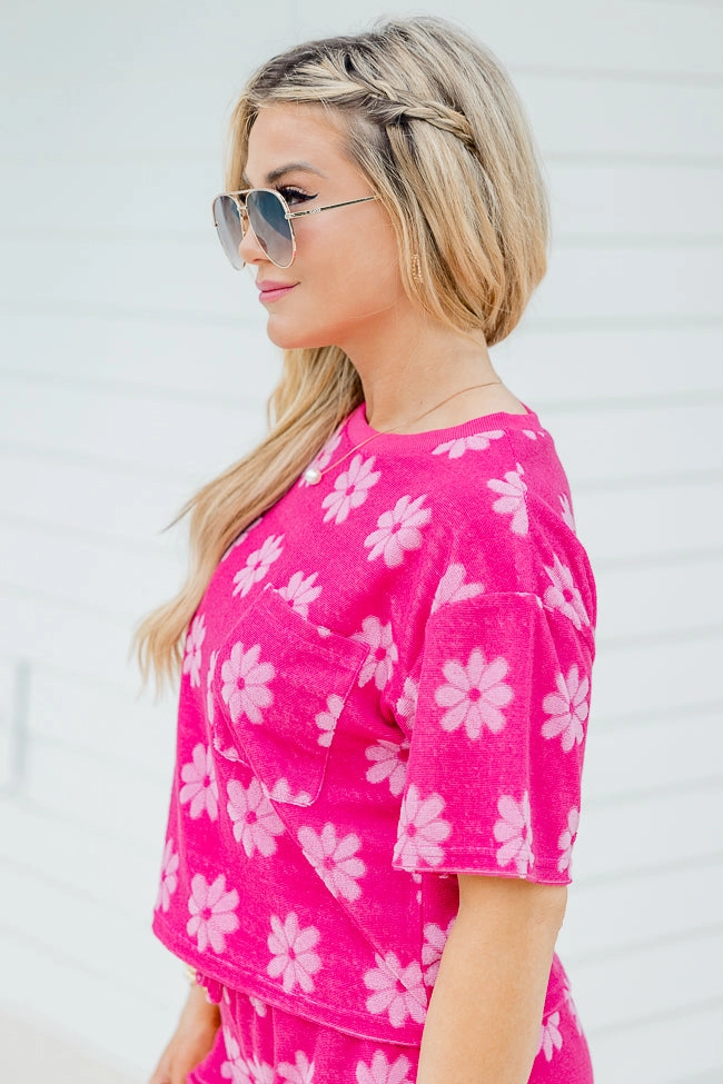 Always Be Around Pink Terry Daisy Lounge Top FINAL SALE