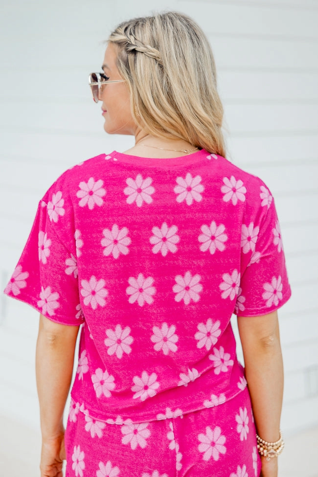 Always Be Around Pink Terry Daisy Lounge Top FINAL SALE
