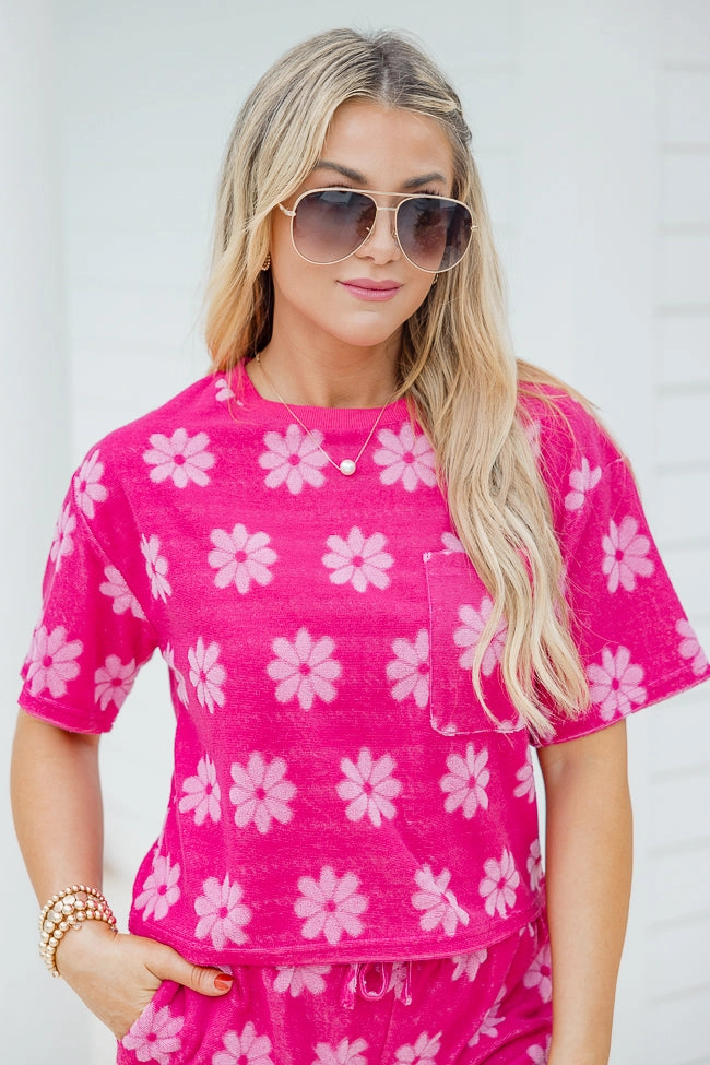 Always Be Around Pink Terry Daisy Lounge Top FINAL SALE