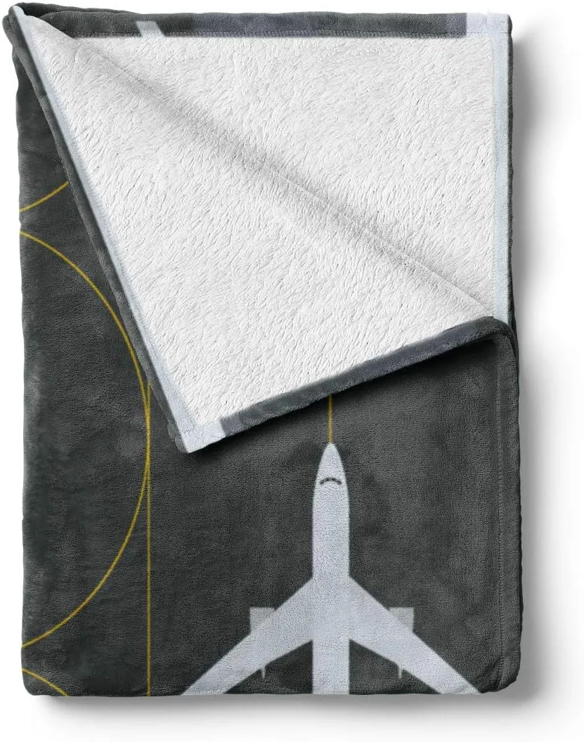 Ambesonne Airport Soft Flannel Fleece Throw Blanket, Aviation Themed Simple Illustration of Parked Airplanes Landed in Airfield, Cozy Plush for Indoor and Outdoor Use, 60" x 80", White Dimgray