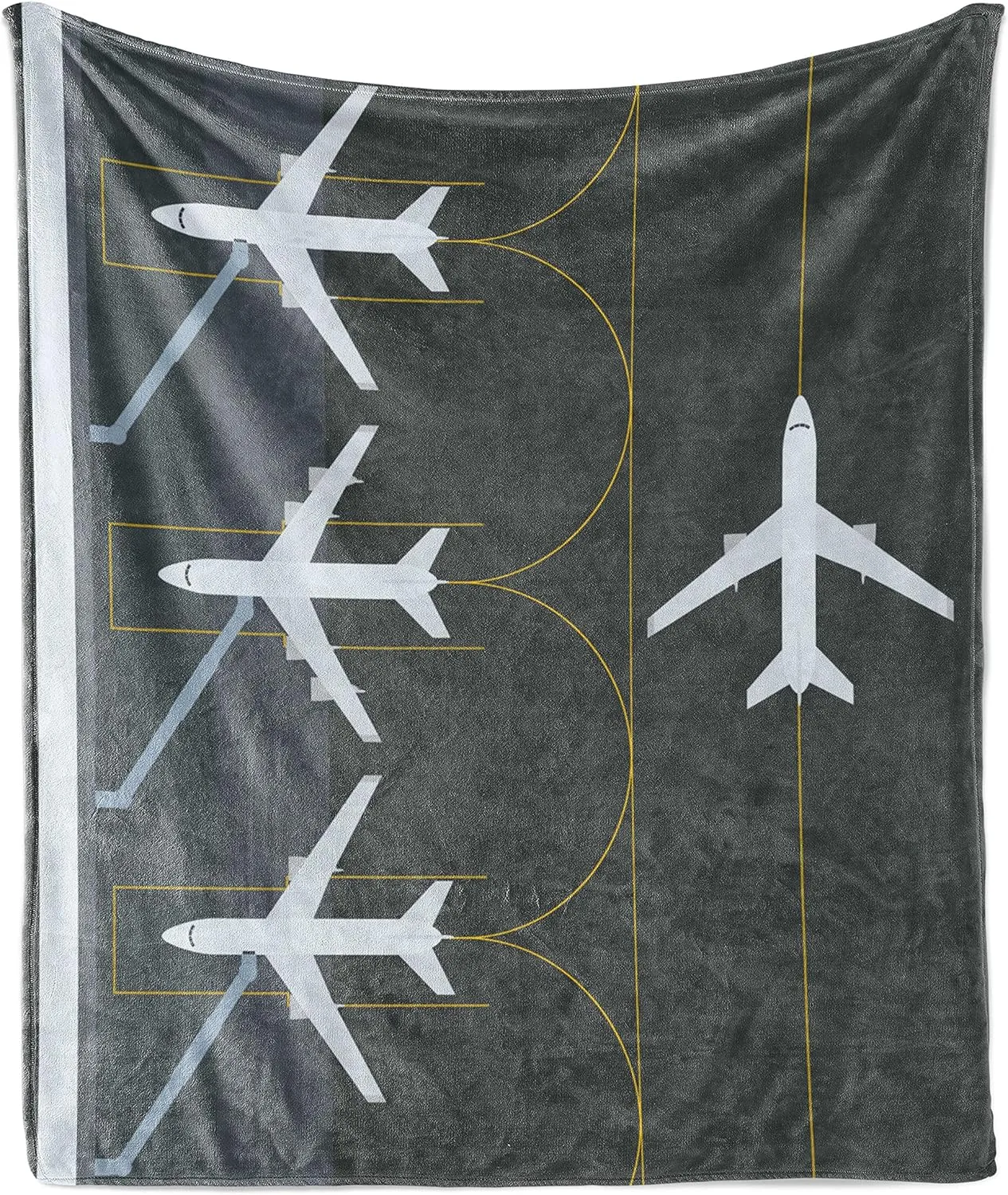 Ambesonne Airport Soft Flannel Fleece Throw Blanket, Aviation Themed Simple Illustration of Parked Airplanes Landed in Airfield, Cozy Plush for Indoor and Outdoor Use, 60" x 80", White Dimgray