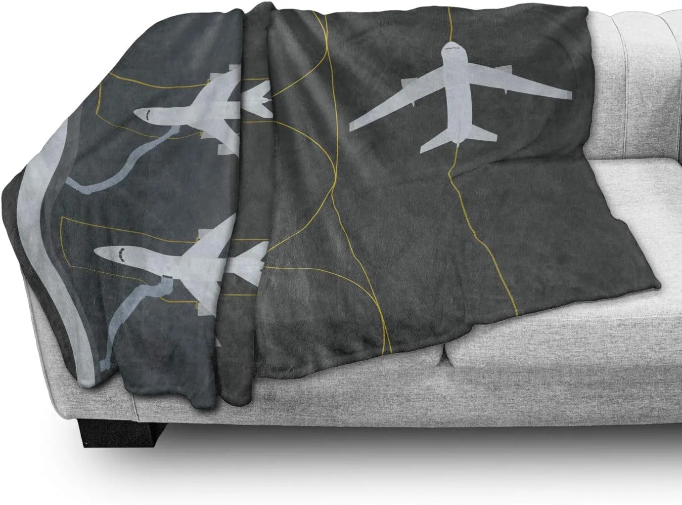 Ambesonne Airport Soft Flannel Fleece Throw Blanket, Aviation Themed Simple Illustration of Parked Airplanes Landed in Airfield, Cozy Plush for Indoor and Outdoor Use, 60" x 80", White Dimgray