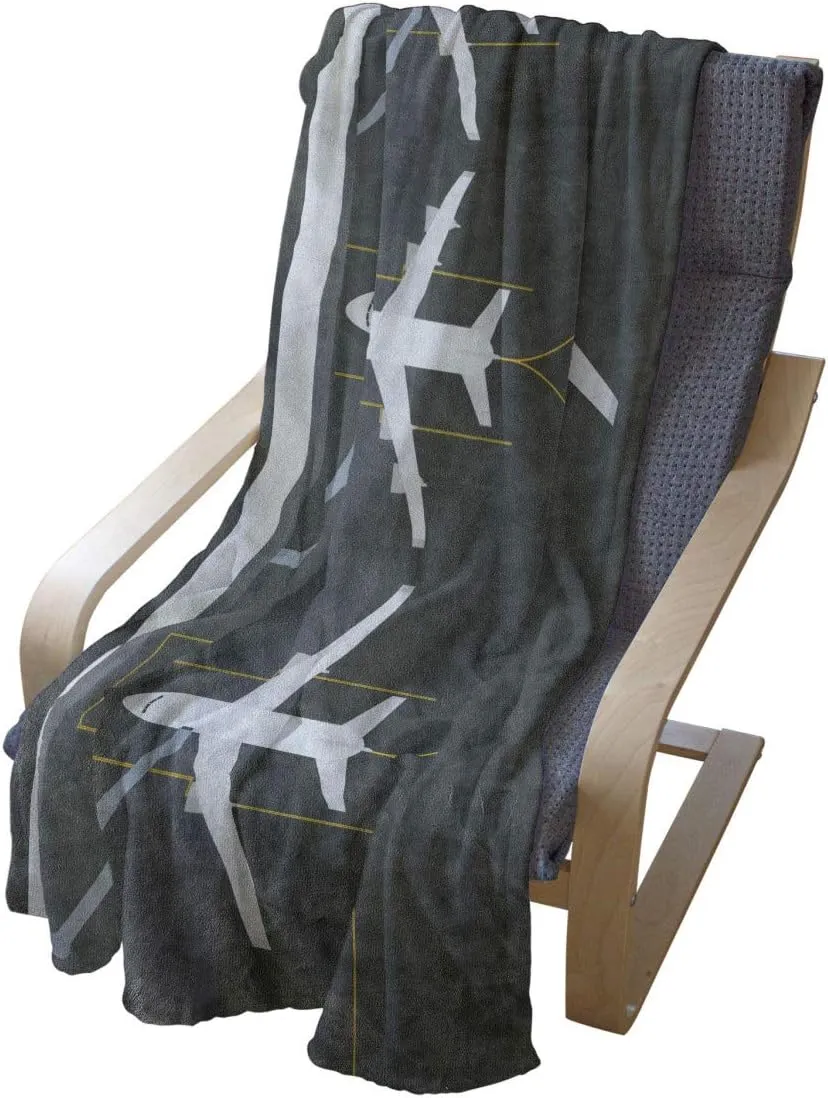 Ambesonne Airport Soft Flannel Fleece Throw Blanket, Aviation Themed Simple Illustration of Parked Airplanes Landed in Airfield, Cozy Plush for Indoor and Outdoor Use, 60" x 80", White Dimgray