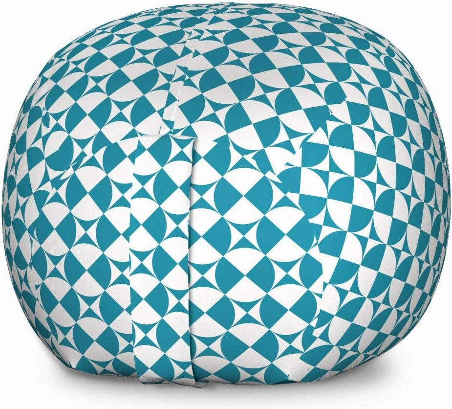 Ambesonne Crazy Art Storage Toy Bag Chair, Diagonal Circles in Squares Interpretation Graphical Abstract Design, Stuffed Animal Organizer Washable Bag, Large Size, Sea Blue and White