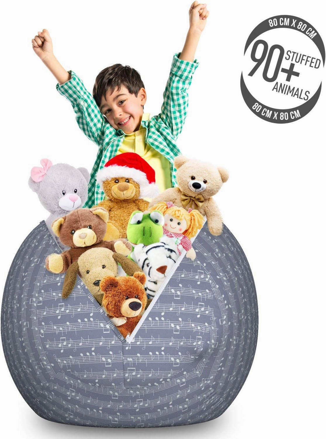 Ambesonne Grey Storage Toy Bag Chair, Piano Music Clay Motif Various Notes Beats Melody Rhythm Harmony Jazz, Stuffed Animal Organizer Washable Bag, Large Size, Pale Lavender