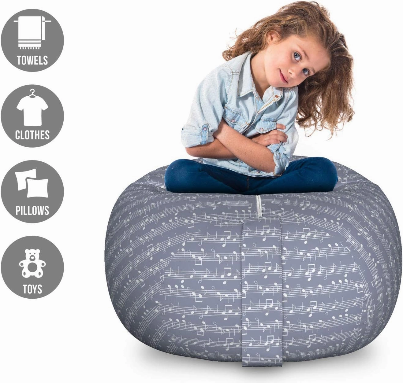 Ambesonne Grey Storage Toy Bag Chair, Piano Music Clay Motif Various Notes Beats Melody Rhythm Harmony Jazz, Stuffed Animal Organizer Washable Bag, Large Size, Pale Lavender
