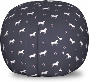 Ambesonne Horses Storage Toy Bag Chair, Animal Pattern Sublime Mustang Silhouette Wildlife Horseshoe Abstract, Stuffed Animal Organizer Washable Bag, Small Size, Purple Grey