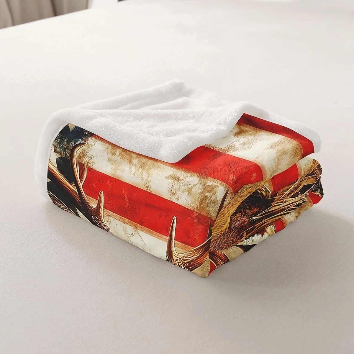 American Flag Twin 60"X80" Throw Blanket,Deer Hunting Fleece Blanket for Boys Teens Kids Rustic Duck Country Cabin Jungle Sherpa Blanket,Farmhouse Woodland Camouflage Wildlife Animal Fuzzy Blanket