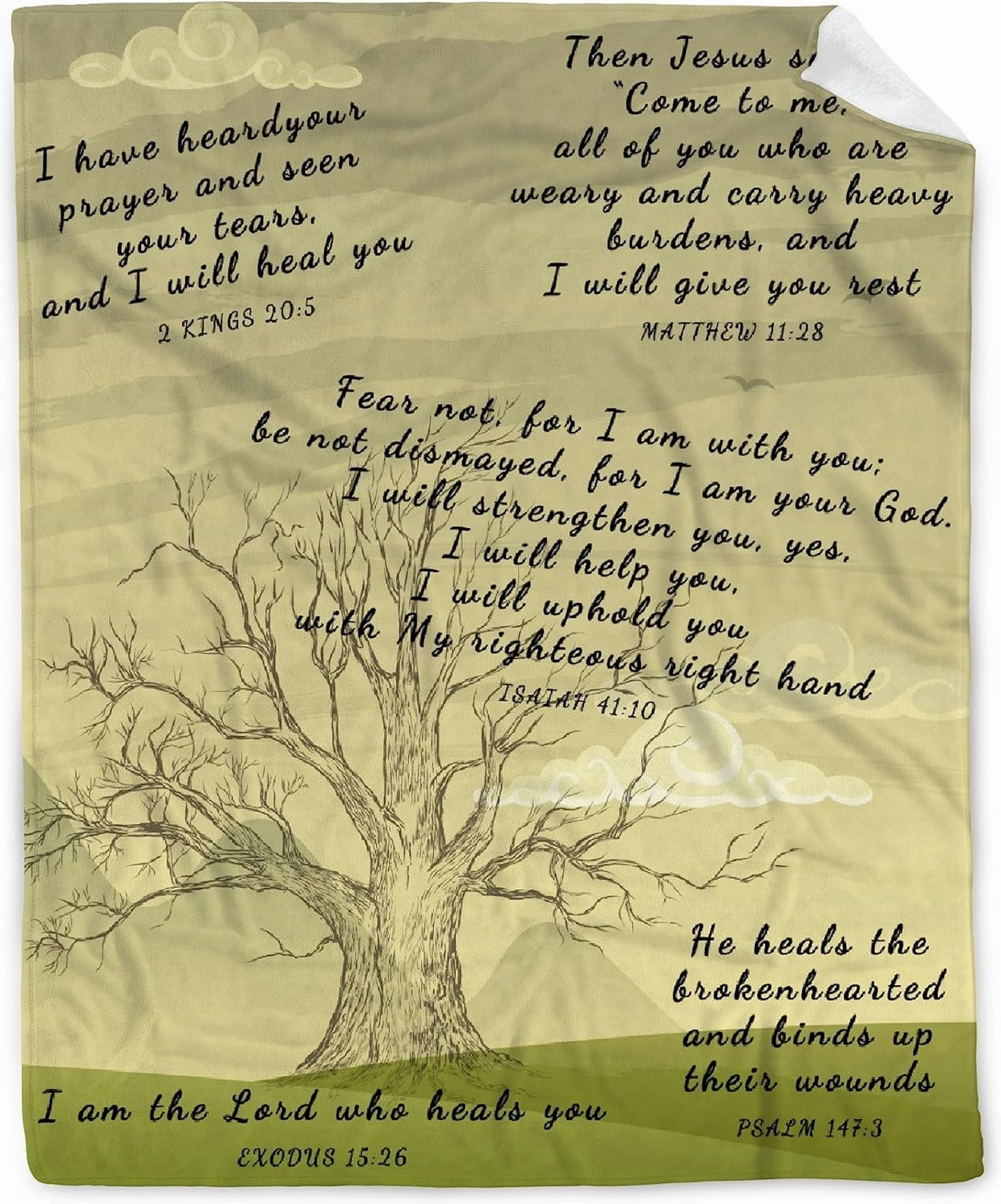 AMITAYUS Tree Healing Scripture Bible Verse Fleece Throw Sympathy Prayer Blanket Religious Christian Inspirational Gifts for Women Friends - 40''x50''