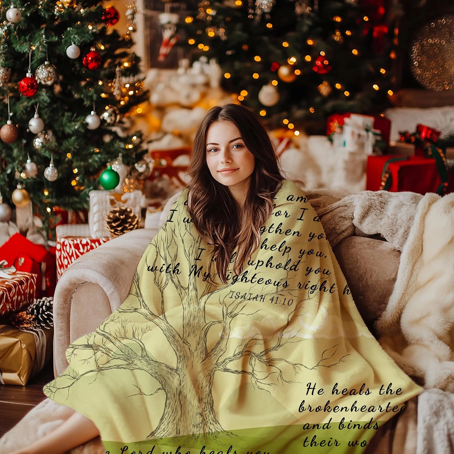 AMITAYUS Tree Healing Scripture Bible Verse Fleece Throw Sympathy Prayer Blanket Religious Christian Inspirational Gifts for Women Friends - 40''x50''