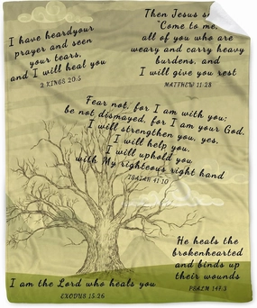 AMITAYUS Tree Healing Scripture Bible Verse Fleece Throw Sympathy Prayer Blanket Religious Christian Inspirational Gifts for Women Friends - 40''x50''