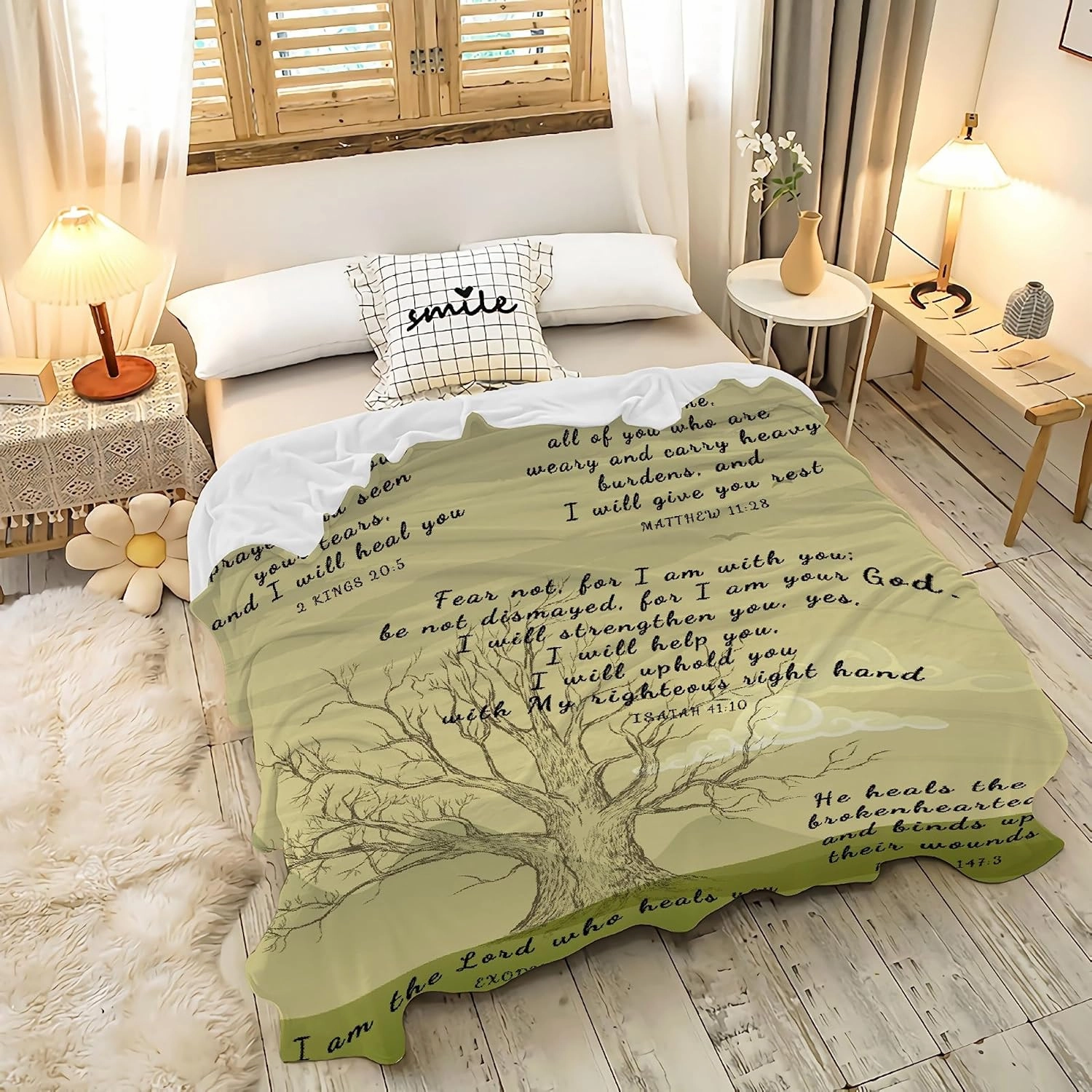 AMITAYUS Tree Healing Scripture Bible Verse Fleece Throw Sympathy Prayer Blanket Religious Christian Inspirational Gifts for Women Friends - 40''x50''