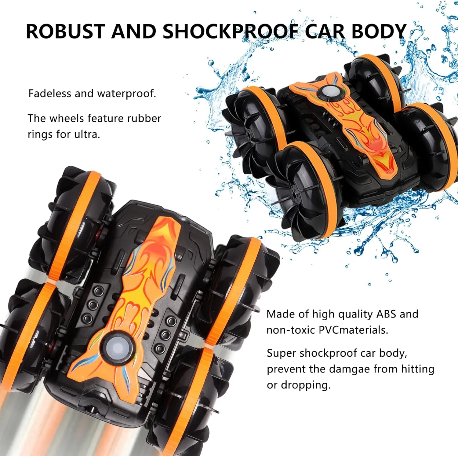 Amphibious RC Car 2.4 GHz Remote Control Boat Waterproof RC Stunt Car 4WD Remote Control Vehicle All Terrain Water Beach Pool Toy Coolest Toy for 6-12 Year Old Kids（Orange）