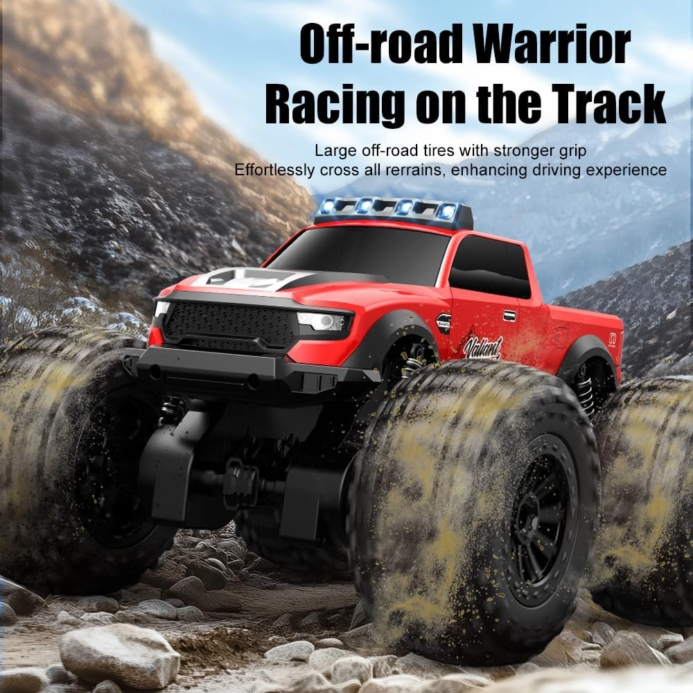 Amphibious Remote Control Car Waterproof Monster Truck Toys for Kid 4WD All Terrain Off Road RC Cars 2.4G RC Trucks 2 Batteries Drift RC Stunt Cars for Boys Age 6-12 Kids Gifts (RED)