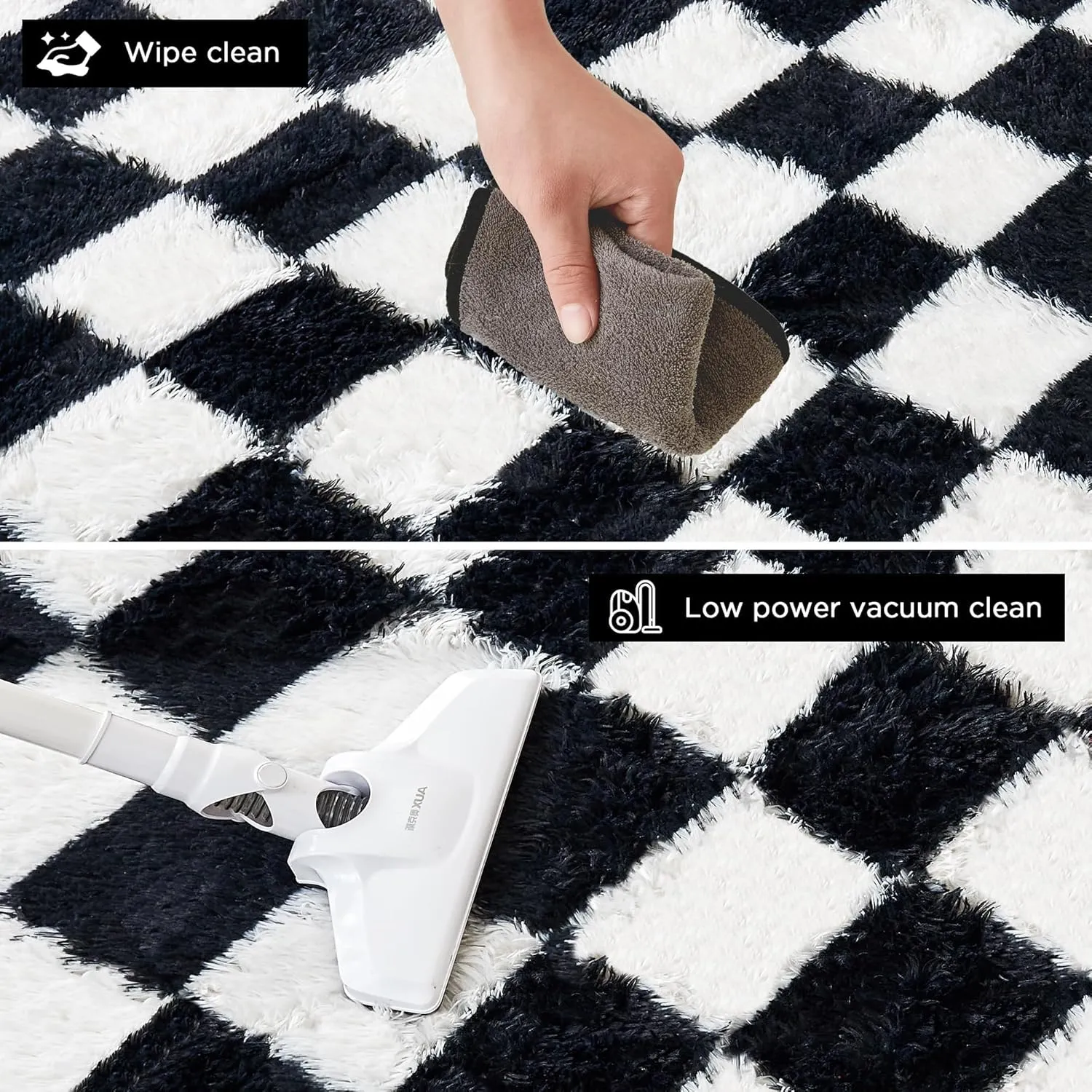 Andency 5x7 Ft Black and White Area Rug for Living Room Classic Checkered Shaggy Rug Non-Slip High Pile Soft Fluffy Rug Fuzzy Carpet Bedroom Kids Toddler Room Nursery Playroom, Cute Dorm Home Decor
