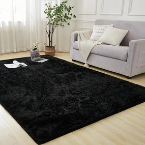 Andency 5x8 Black Shag Area Rug for Living Room, Faux Fur Fuzzy Plush Indoor Bedroom Rugs & Carpets, Non Skid Soft Fluffy Rug for Room