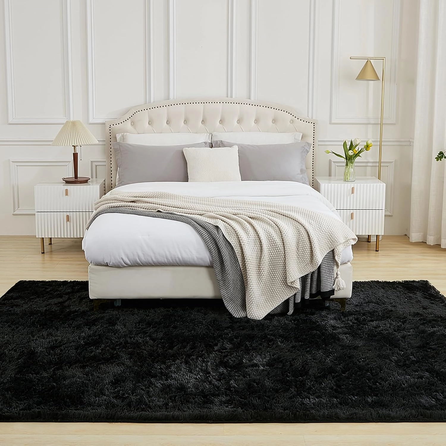 Andency 5x8 Black Shag Area Rug for Living Room, Faux Fur Fuzzy Plush Indoor Bedroom Rugs & Carpets, Non Skid Soft Fluffy Rug for Room