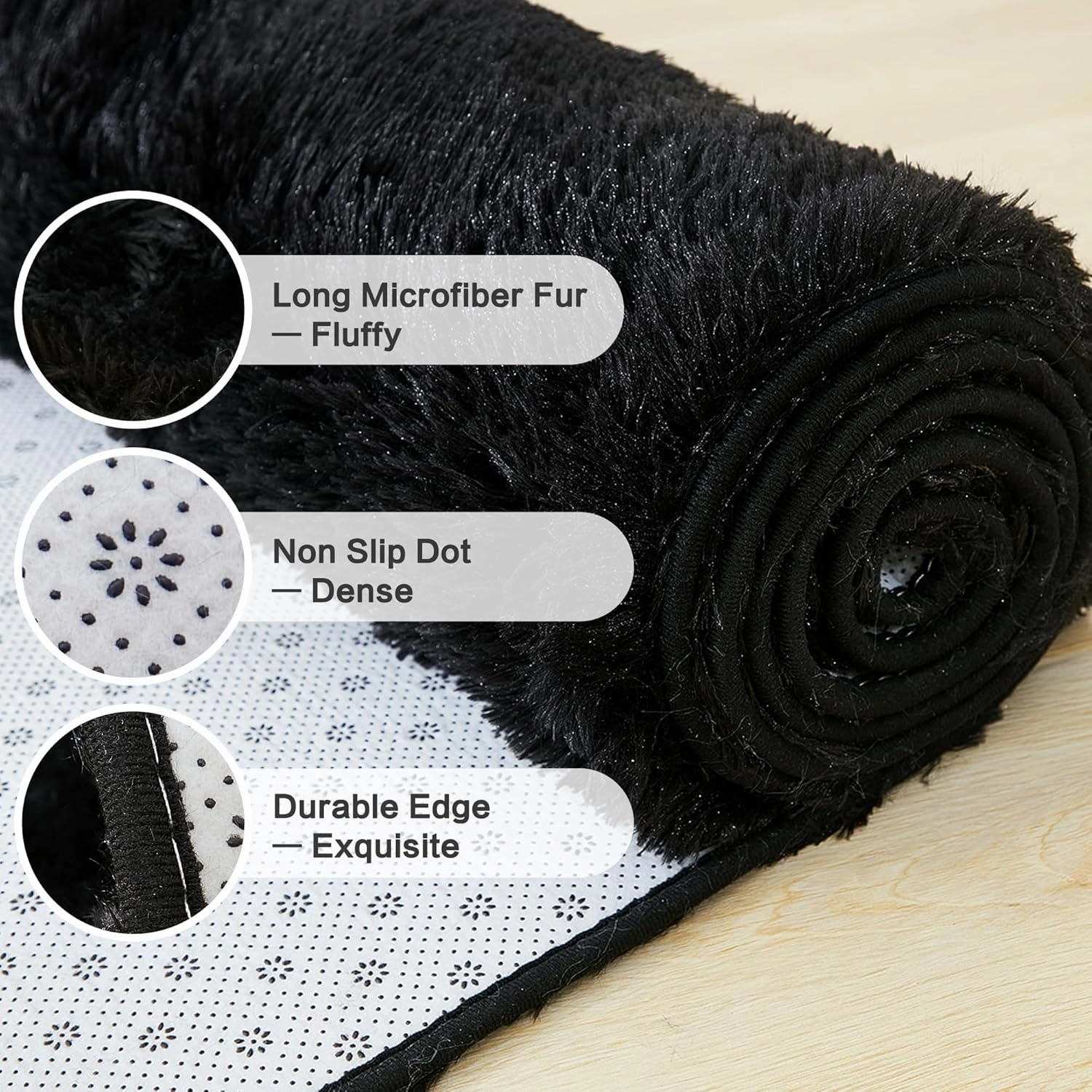 Andency 5x8 Black Shag Area Rug for Living Room, Faux Fur Fuzzy Plush Indoor Bedroom Rugs & Carpets, Non Skid Soft Fluffy Rug for Room