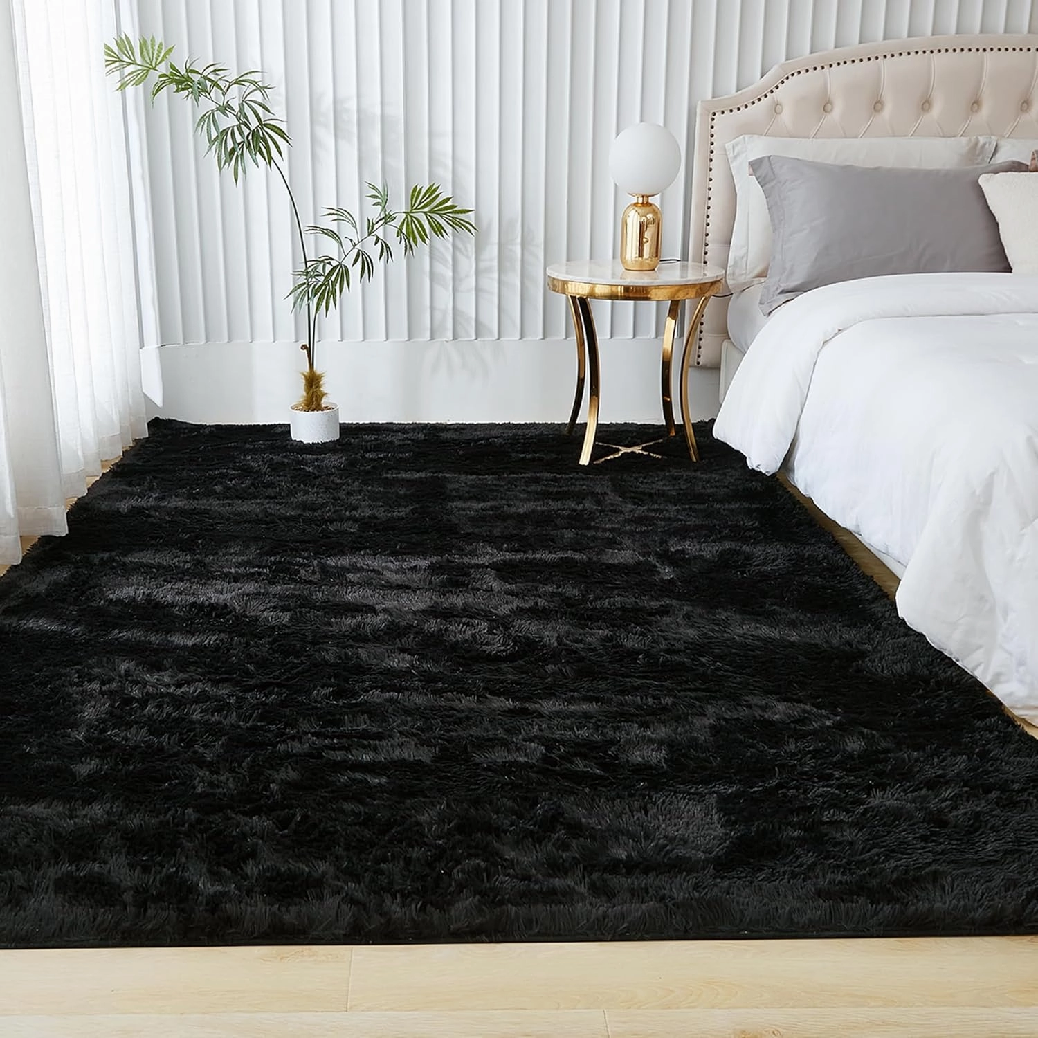 Andency 5x8 Black Shag Area Rug for Living Room, Faux Fur Fuzzy Plush Indoor Bedroom Rugs & Carpets, Non Skid Soft Fluffy Rug for Room