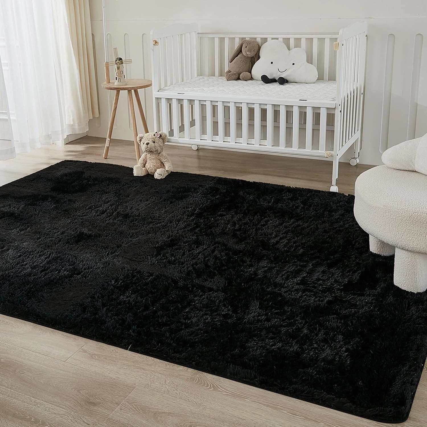 Andency 5x8 Black Shag Area Rug for Living Room, Faux Fur Fuzzy Plush Indoor Bedroom Rugs & Carpets, Non Skid Soft Fluffy Rug for Room
