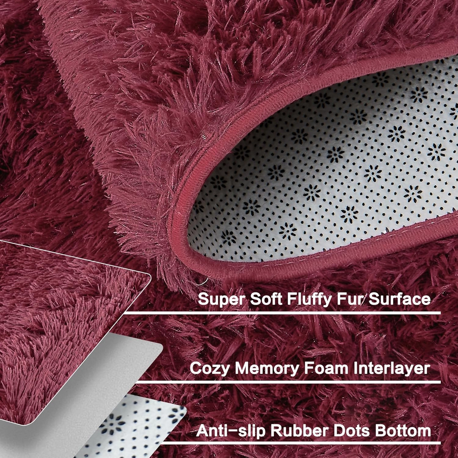 Andency 5x8 Burgundy Shag Area Rug for Living Room, Faux Fur Fuzzy Plush Indoor Bedroom Rugs & Carpets, Non Skid Soft Fluffy Rug for Room