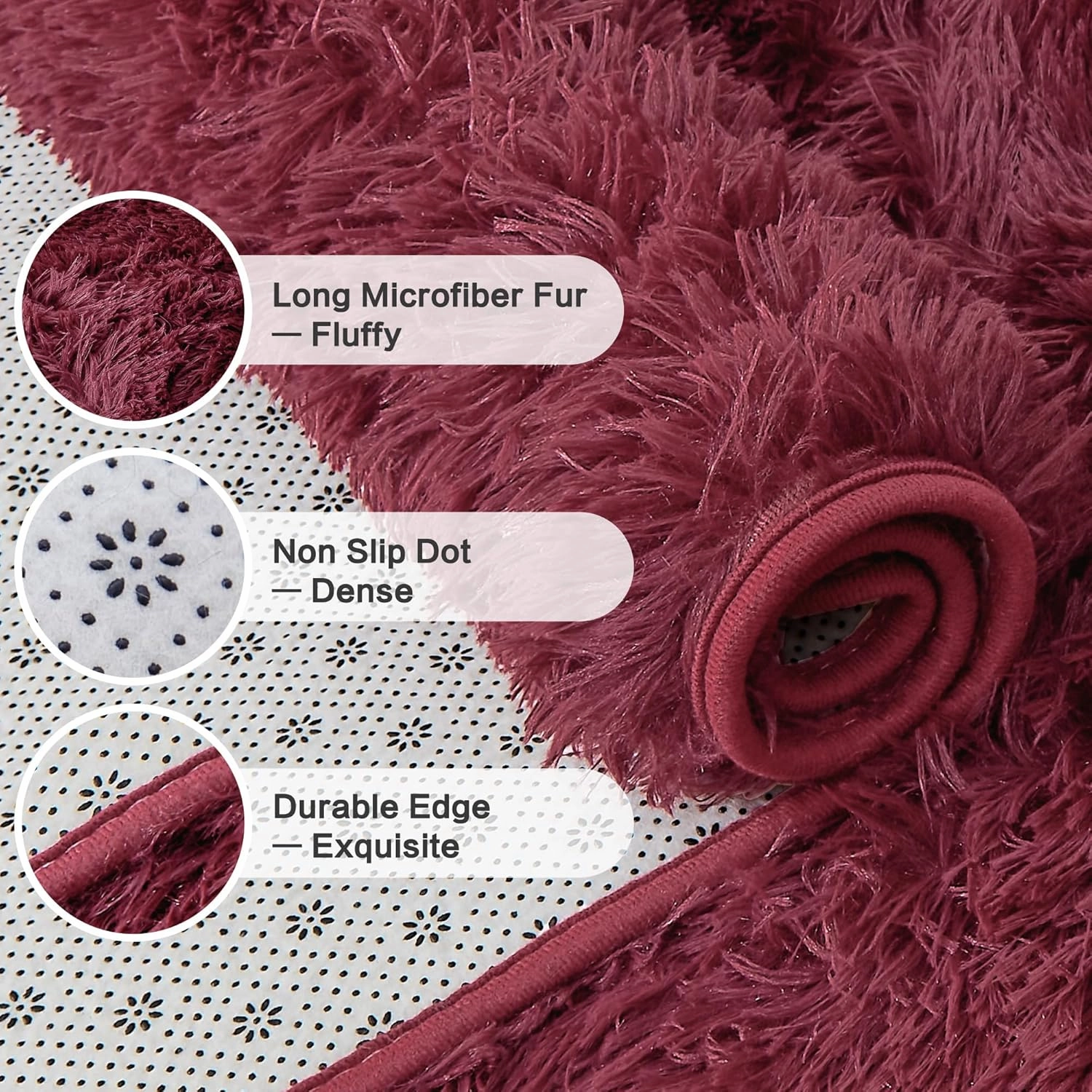 Andency 5x8 Burgundy Shag Area Rug for Living Room, Faux Fur Fuzzy Plush Indoor Bedroom Rugs & Carpets, Non Skid Soft Fluffy Rug for Room