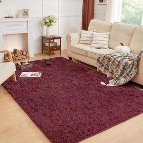 Andency 5x8 Burgundy Shag Area Rug for Living Room, Faux Fur Fuzzy Plush Indoor Bedroom Rugs & Carpets, Non Skid Soft Fluffy Rug for Room