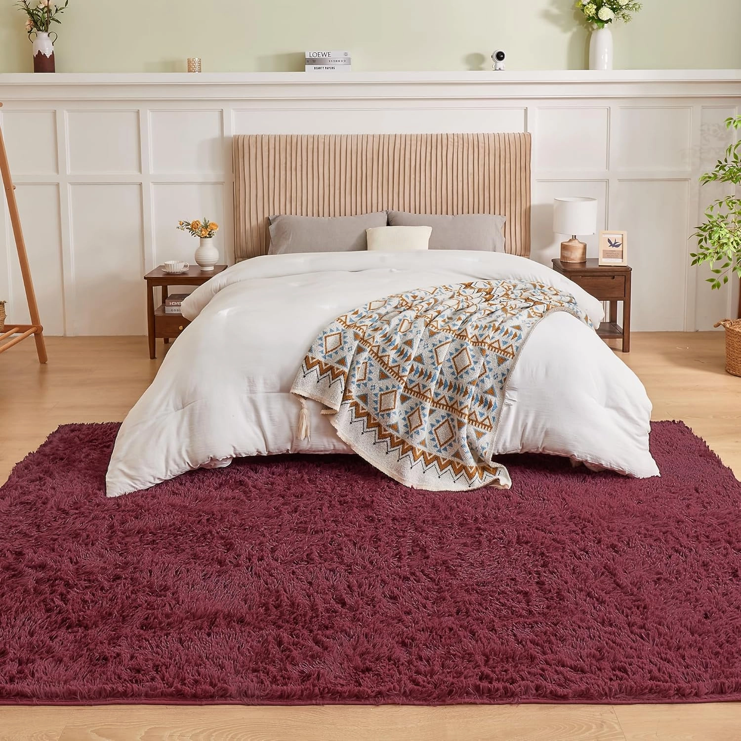 Andency 5x8 Burgundy Shag Area Rug for Living Room, Faux Fur Fuzzy Plush Indoor Bedroom Rugs & Carpets, Non Skid Soft Fluffy Rug for Room