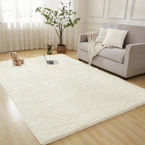 Andency 5x8 Shag Area Rug for Living Room, Cream Soft Fuzzy Plush Indoor Carpets for Bedroom, Non Skid Fluffy Faux Fur Rug for Room
