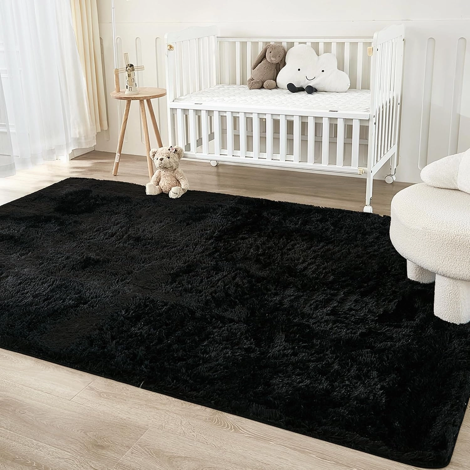 Andency 6x9 Black Shag Area Rug for Living Room, Faux Fur Fuzzy Plush Indoor Bedroom Rugs & Carpets, Non Skid Soft Fluffy Rug for Room