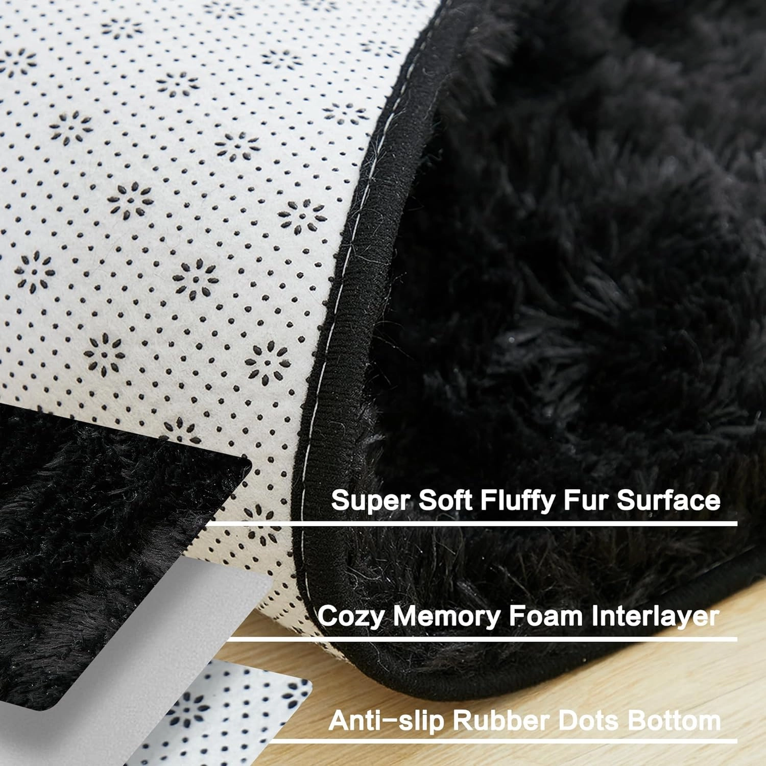 Andency 6x9 Black Shag Area Rug for Living Room, Faux Fur Fuzzy Plush Indoor Bedroom Rugs & Carpets, Non Skid Soft Fluffy Rug for Room