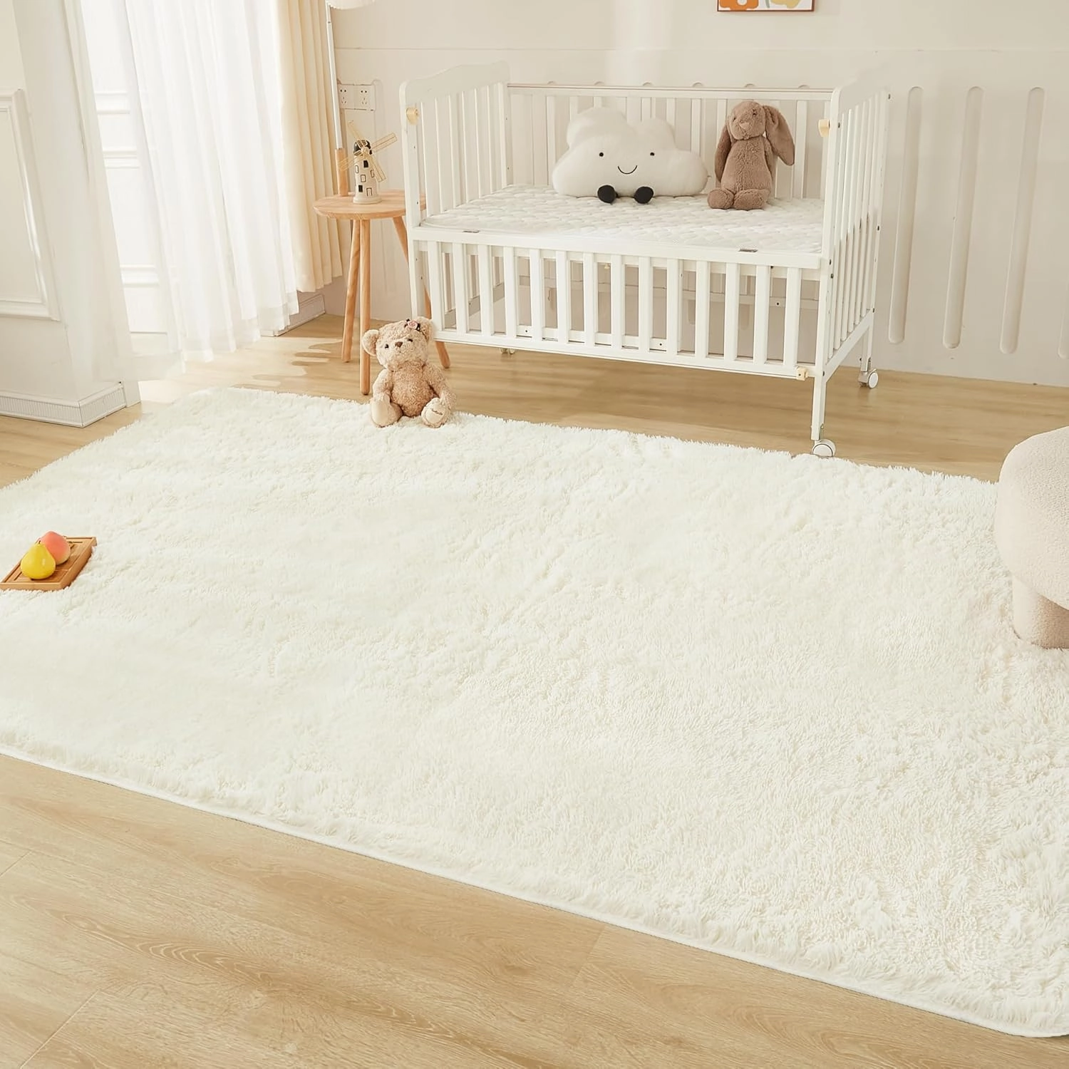 Andency 6x9 Shag Area Rug for Living Room, Cream Soft Fuzzy Plush Indoor Carpets for Bedroom, Non Skid Fluffy Faux Fur Rug for Room