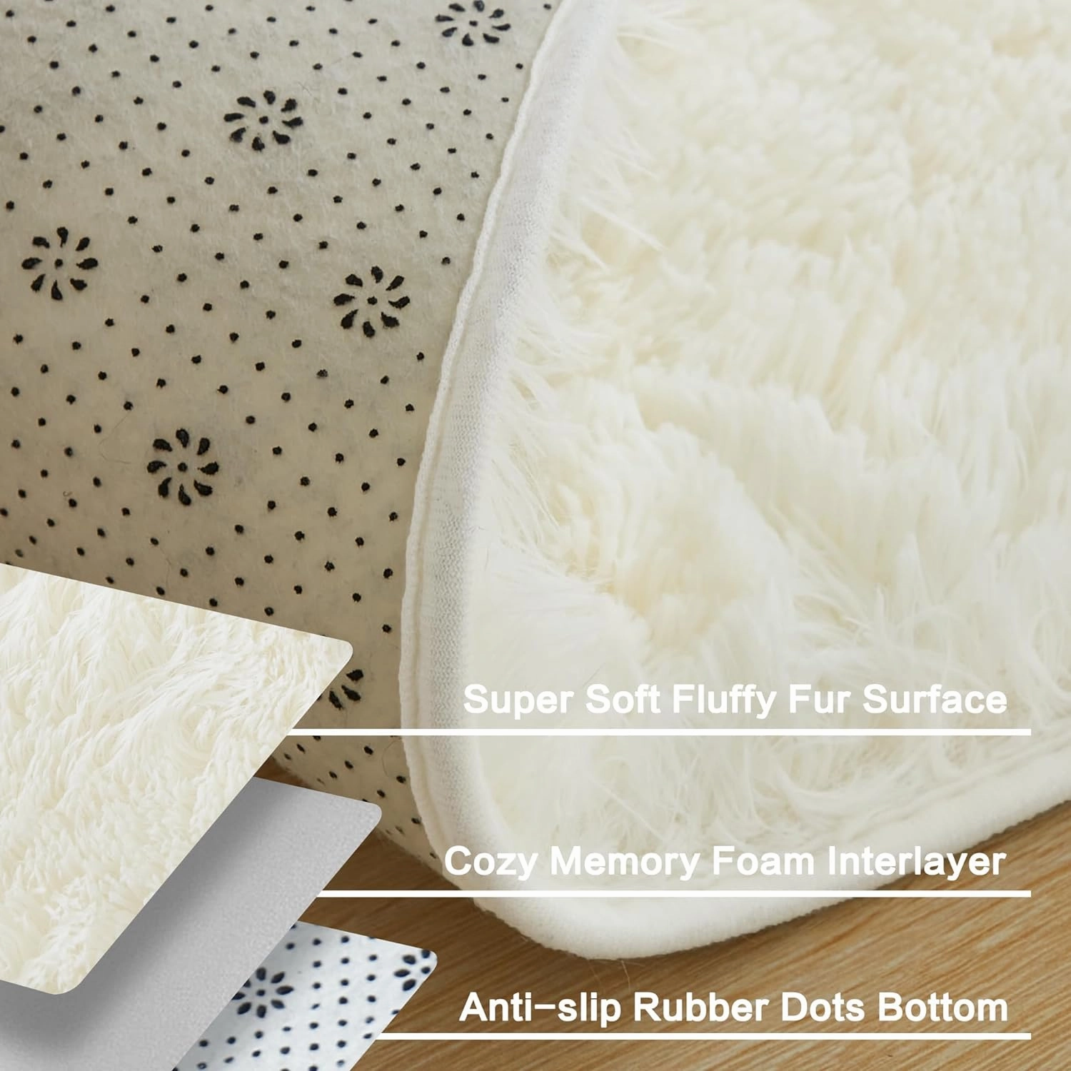 Andency 6x9 Shag Area Rug for Living Room, Cream Soft Fuzzy Plush Indoor Carpets for Bedroom, Non Skid Fluffy Faux Fur Rug for Room