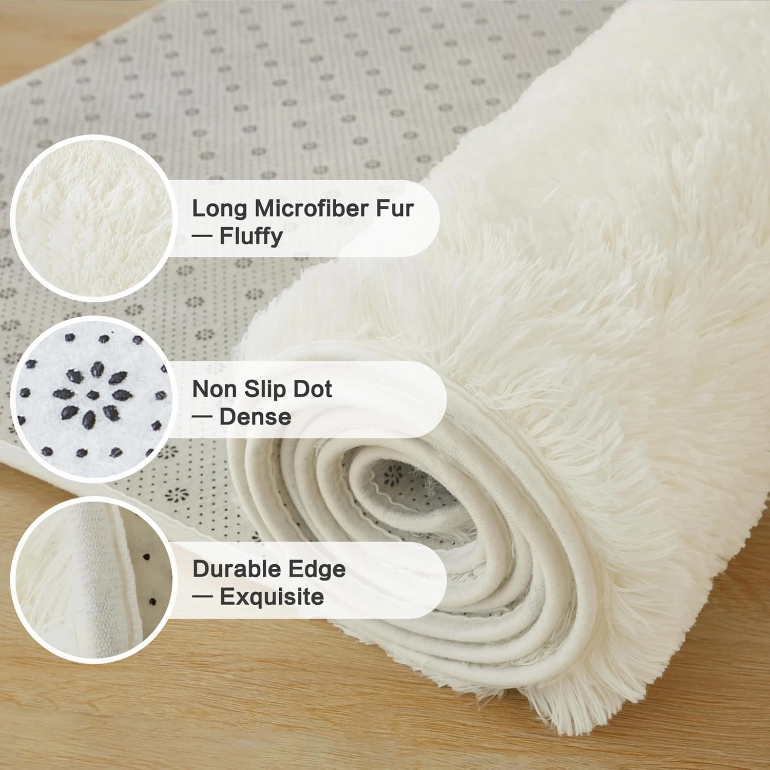 Andency 6x9 Shag Area Rug for Living Room, Cream Soft Fuzzy Plush Indoor Carpets for Bedroom, Non Skid Fluffy Faux Fur Rug for Room