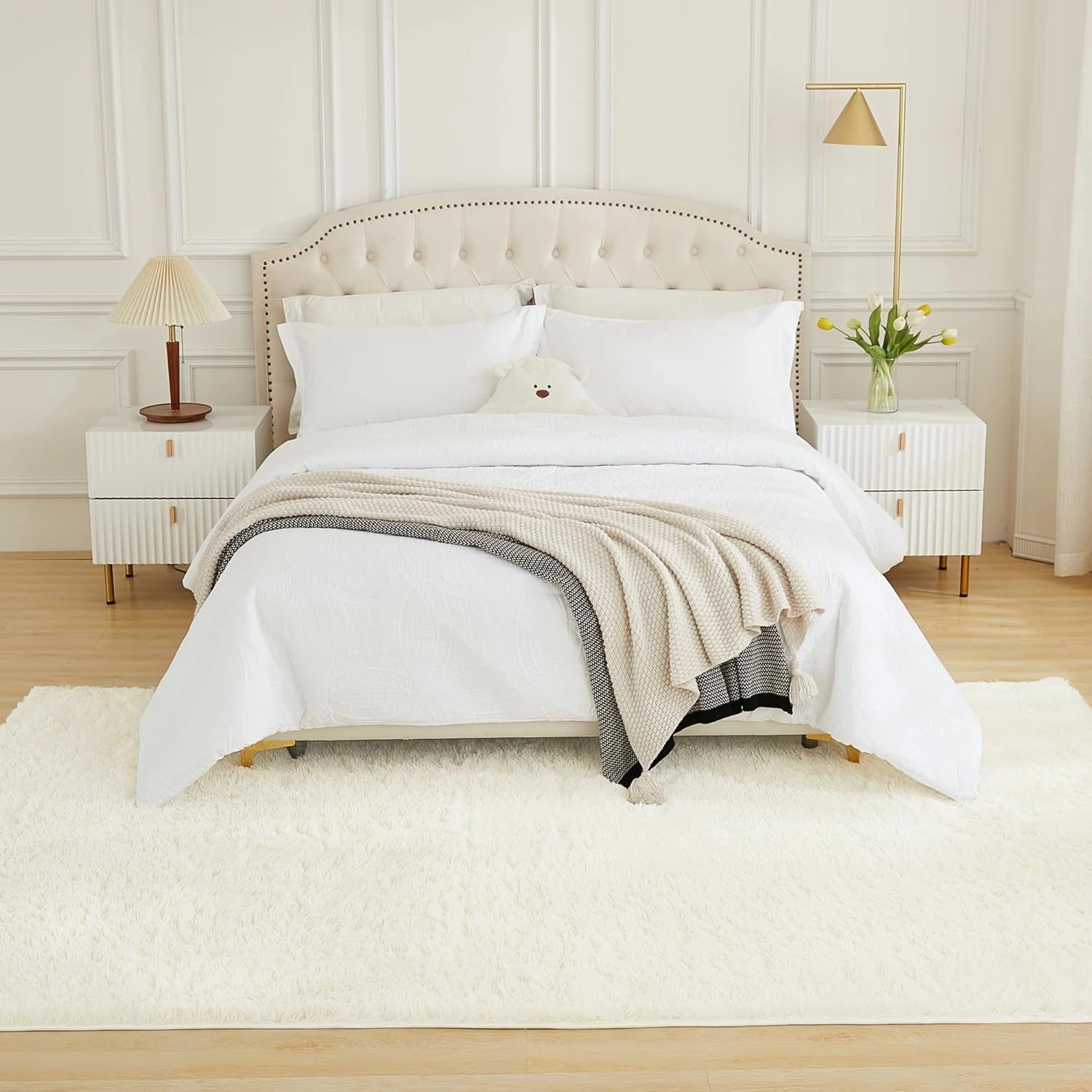 Andency 6x9 Shag Area Rug for Living Room, Cream Soft Fuzzy Plush Indoor Carpets for Bedroom, Non Skid Fluffy Faux Fur Rug for Room