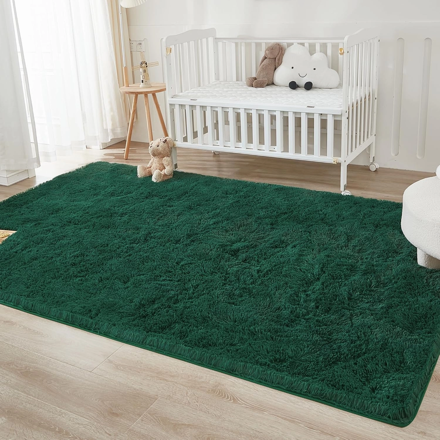 Andency 6x9 Shag Area Rug for Living Room, Emerald Green Soft Fuzzy Plush Indoor Carpets for Bedroom, Non Skid Fluffy Faux Fur Rug for Room