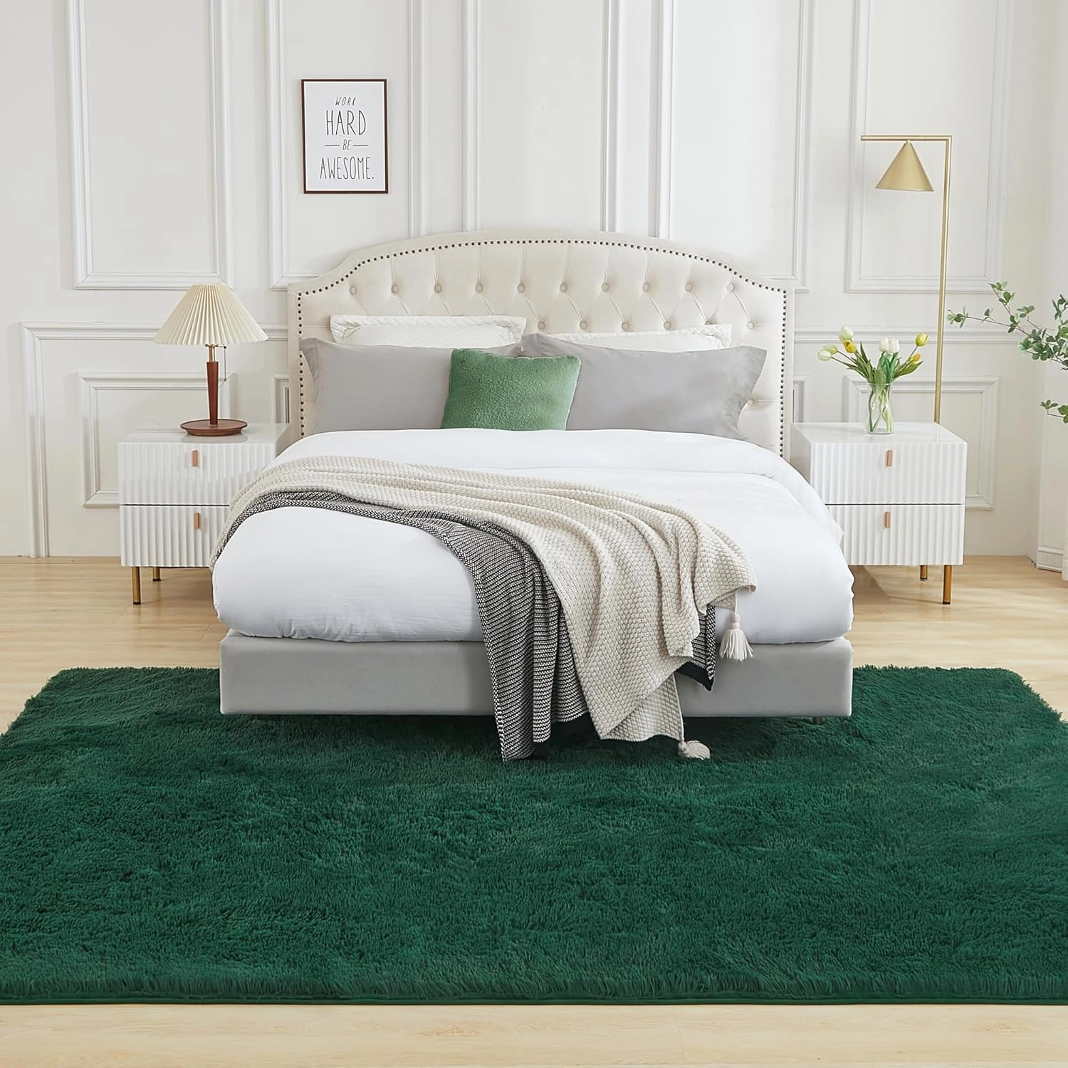 Andency 6x9 Shag Area Rug for Living Room, Emerald Green Soft Fuzzy Plush Indoor Carpets for Bedroom, Non Skid Fluffy Faux Fur Rug for Room
