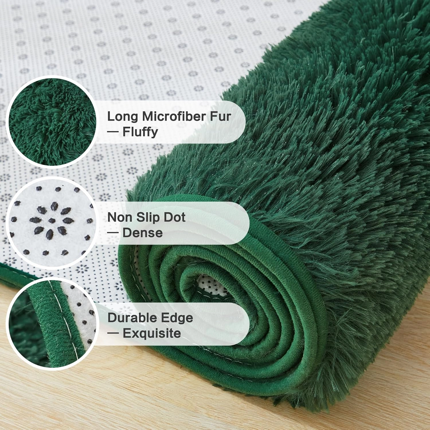 Andency 6x9 Shag Area Rug for Living Room, Emerald Green Soft Fuzzy Plush Indoor Carpets for Bedroom, Non Skid Fluffy Faux Fur Rug for Room