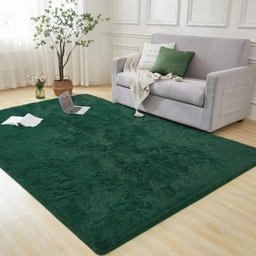 Andency 6x9 Shag Area Rug for Living Room, Emerald Green Soft Fuzzy Plush Indoor Carpets for Bedroom, Non Skid Fluffy Faux Fur Rug for Room