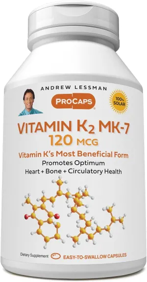 ANDREW LESSMAN Vitamin K2 MK7 120 mcg 60 Softgels - Essential for Healthy Calcium Utilization, Promotes Optimum Skeletal, Heart and Arterial Health. No Additives. Small Easy to Swallow Softgels
