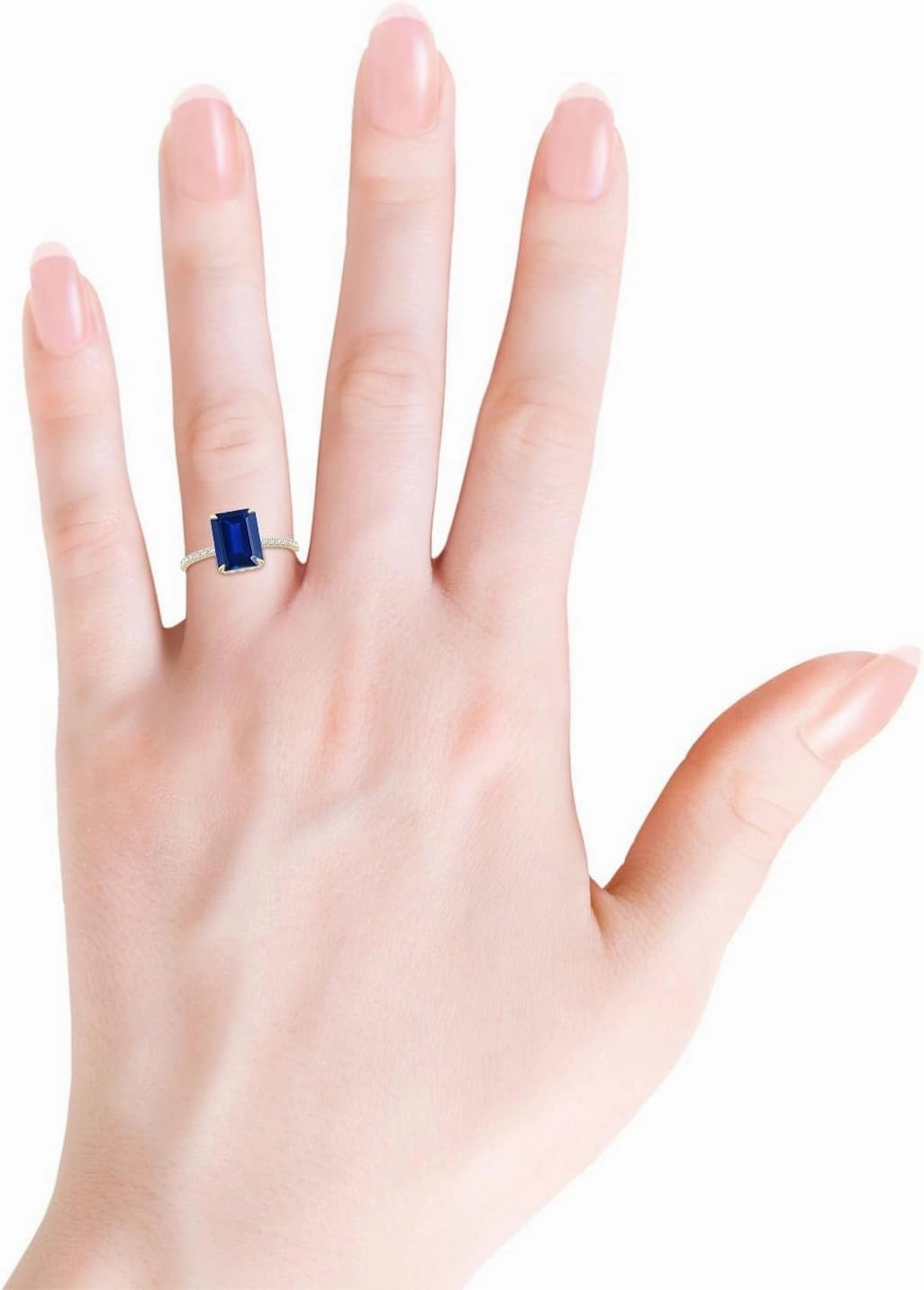 Angara Lab Grown Emerald-Cut Blue Sapphire Hidden Halo Classic Engagement Ring in 14K Solid Gold/Platinum | September Birthstone, Birthday, Anniversary, Wedding Jewelry Gift for Women
