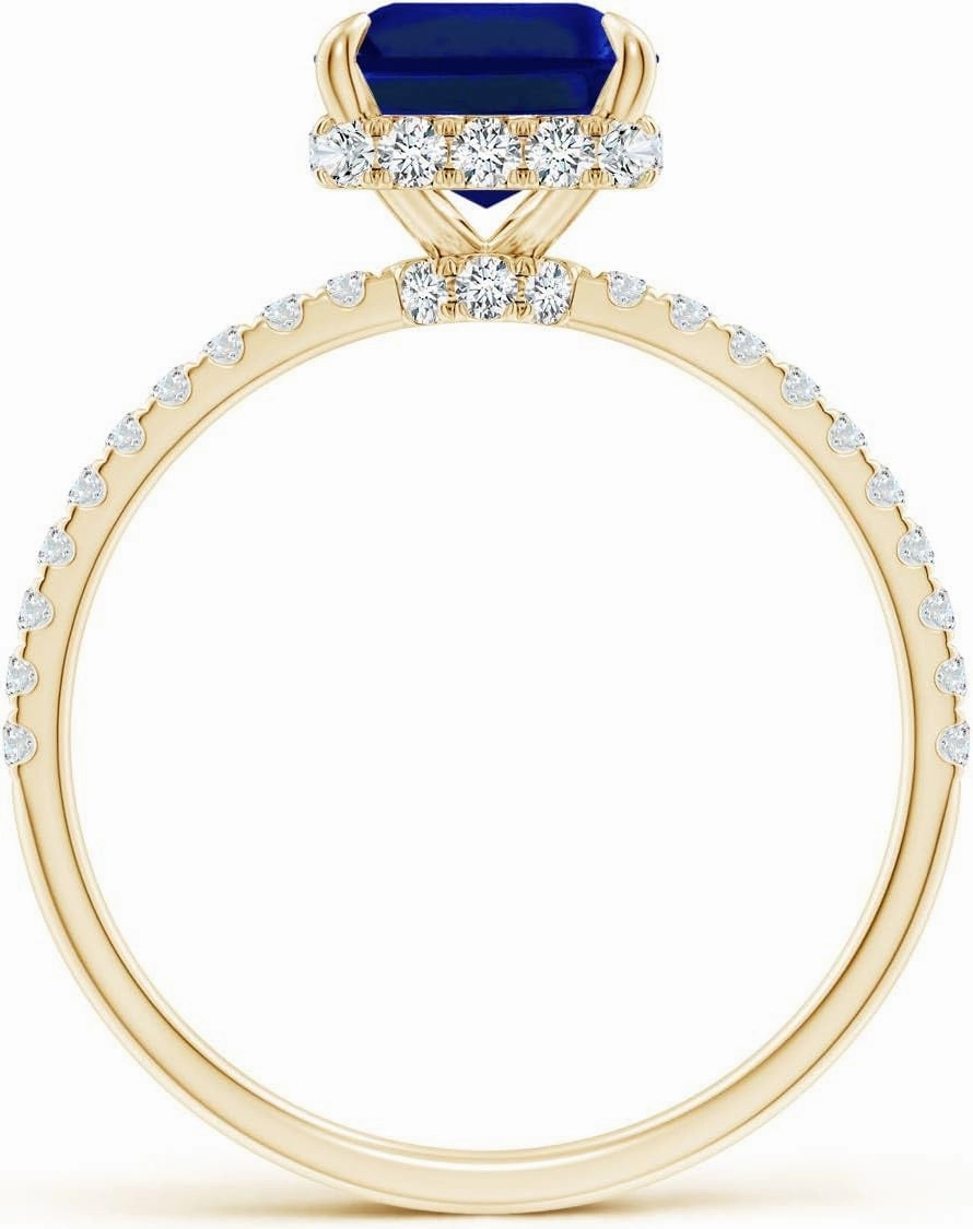 Angara Lab Grown Emerald-Cut Blue Sapphire Hidden Halo Classic Engagement Ring in 14K Solid Gold/Platinum | September Birthstone, Birthday, Anniversary, Wedding Jewelry Gift for Women